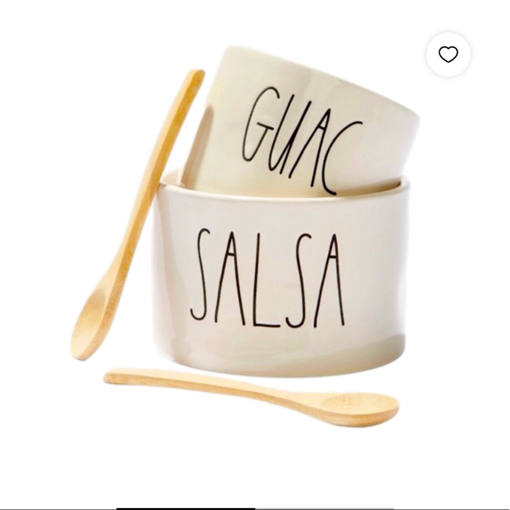 RAE DUNN ARTISAN GUAC + SALSA SET WITH 2 BAMBOO SPOONS